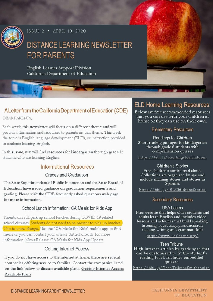 Distance Learning Parent Newsletter Issue 2