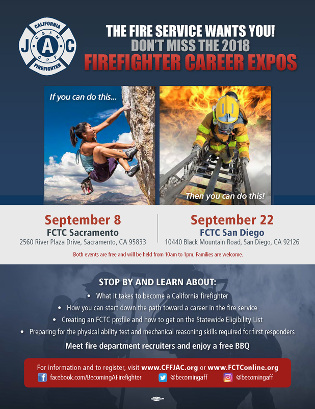 Firefighter Career Expos Sept 8 (Sacramento) / Sept 22 (San Diego)